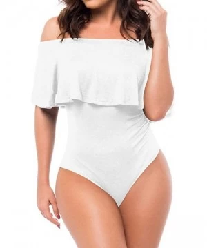 One-Pieces Women's Off Shoulder Ruffle Bodysuit Leotards Rompers Jumpsuits - C-white - CP18TUA5OW5