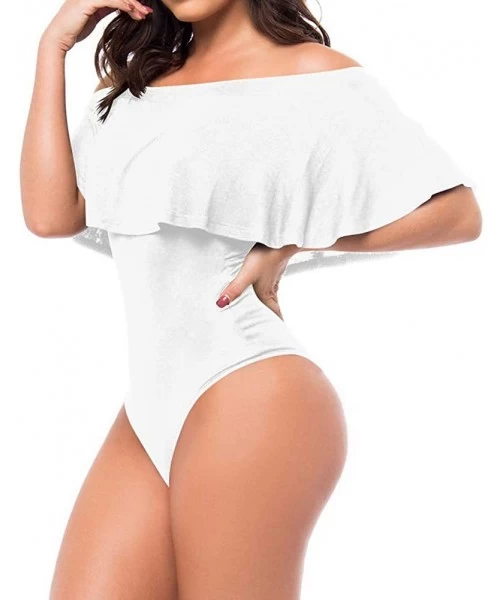 One-Pieces Women's Off Shoulder Ruffle Bodysuit Leotards Rompers Jumpsuits - C-white - CP18TUA5OW5