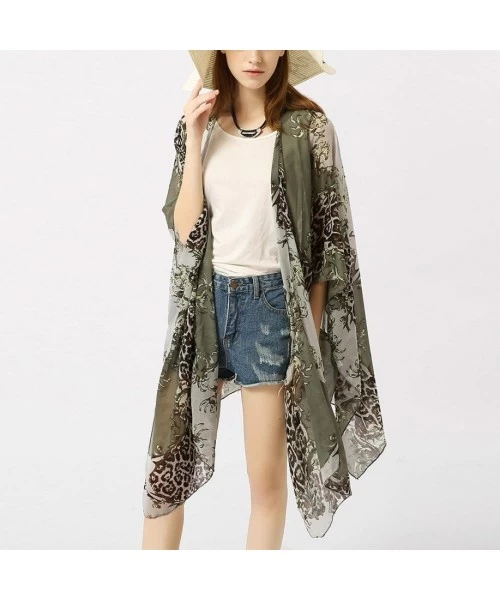 Cover-Ups Women Boho Chiffon Dress Beachwear Cardigan Bikini Cover Up Swimsuit Long Smock by ZYooh - Green - CB18DU407X0