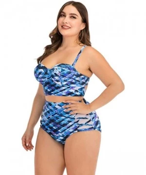 Tankinis Plus Size Womens High-Waisted Bikini Set Two Pieces Beach Swimwear Bathing Suit Swimsuits - 015 Blue - CW194E342IW