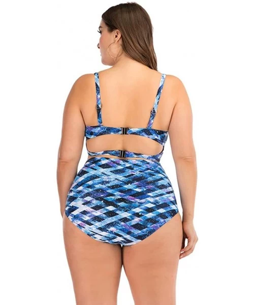 Tankinis Plus Size Womens High-Waisted Bikini Set Two Pieces Beach Swimwear Bathing Suit Swimsuits - 015 Blue - CW194E342IW