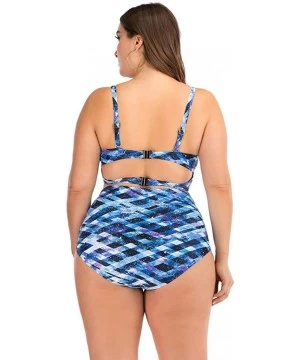 Tankinis Plus Size Womens High-Waisted Bikini Set Two Pieces Beach Swimwear Bathing Suit Swimsuits - 015 Blue - CW194E342IW