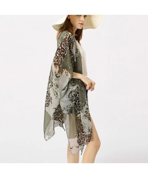 Cover-Ups Women Boho Chiffon Dress Beachwear Cardigan Bikini Cover Up Swimsuit Long Smock by ZYooh - Green - CB18DU407X0