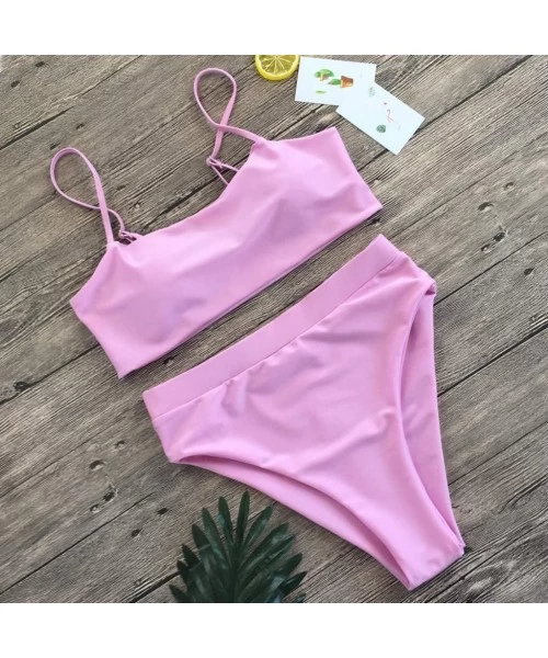 Sets Women Bandeau Bandage Bikini Set Strapped Push-Up Brazilian Swimwear Beachwear Swimsuit - A_pink - CC195LZ9ZNZ