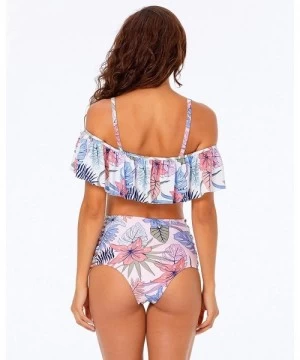 Sets Women One Piece Flounce Swimsuit Vintage Printed Off Shoulder Flounce Ruffled Swimwear Bathing Suit - Flower 12 - C218T8...