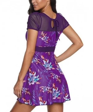 Tops Women's Large Size Floral Print One Piece Swim Dress Skirt Swimsuit S-5XL - Purple - CL194S2GO6L