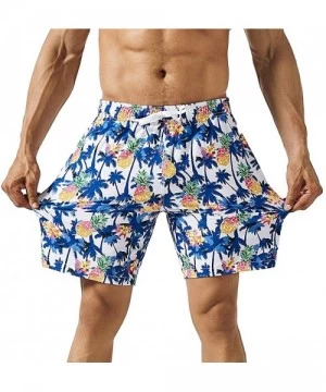 Board Shorts Mens 4 Way Stretchy Swim Trunks Swimwear Summer Board Shorts with Mesh Lining Pocket - Light Sky - CE18UY2QYGS