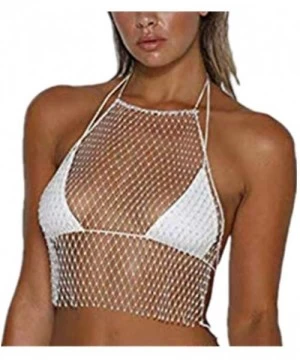 Cover-Ups Sexy Women Mesh See Through Rhinestone Fishnet Mini Skirts Beach Wrap Cover Up for Swimwear - Tops and Bottom - Swi...