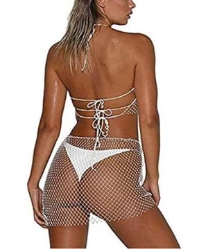 Cover-Ups Sexy Women Mesh See Through Rhinestone Fishnet Mini Skirts Beach Wrap Cover Up for Swimwear - Tops and Bottom - Swi...