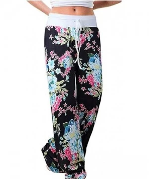 Board Shorts Women's Comfy Casual Pajama Pants Floral Print Drawstring Palazzo Lounge Pants Wide Leg - K-black - CN1947I2RHC