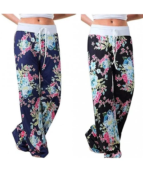 Board Shorts Women's Comfy Casual Pajama Pants Floral Print Drawstring Palazzo Lounge Pants Wide Leg - K-black - CN1947I2RHC