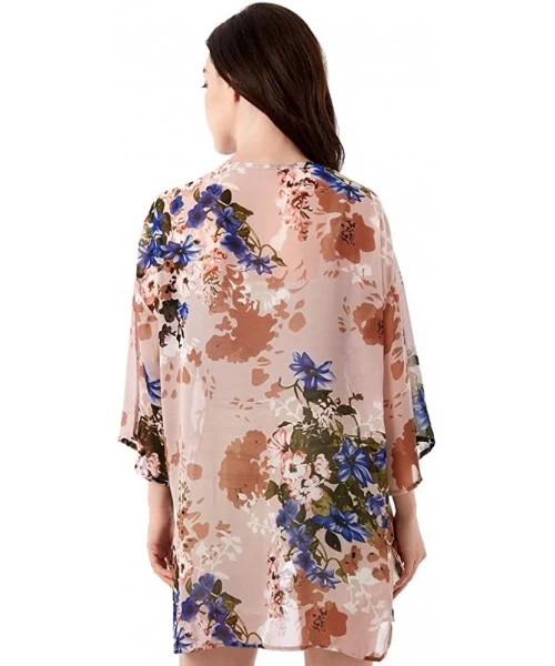 Cover-Ups Womens Summer Tops Kimono Cardigans Floral Print Loose Blouse Beach Cover Up - Brown - CS18SIO3ISK