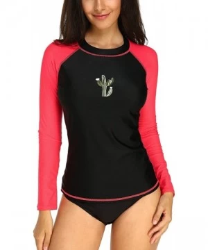 Rash Guards Women Colour Block Rash Guard Long Sleeve UV Swimwear Sportswear UPF 50+ - Black - CE18DADII82