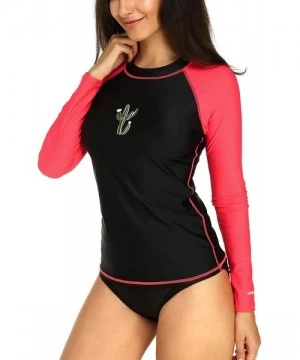 Rash Guards Women Colour Block Rash Guard Long Sleeve UV Swimwear Sportswear UPF 50+ - Black - CE18DADII82