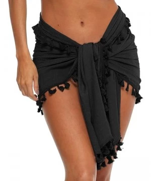 Cover-Ups Bikini Wrap Scarf Batik Sarongs for Women Summer Beach Coverups - Black - CF197LNCU2U