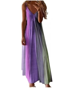 Cover-Ups Irregular Tie Dye Sleeveless Lace Up Corset Bodice Handkerchief Hem Dress Summer Beach Sun Dress - Z1-purple - CI19...