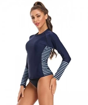 Rash Guards Women's Long Sleeve Rash Guard UV UPF 50+ Sun Protection Swim Shirts Surf Swimsuit Tops - Dark Blue - CN196YT490K