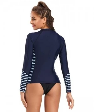 Rash Guards Women's Long Sleeve Rash Guard UV UPF 50+ Sun Protection Swim Shirts Surf Swimsuit Tops - Dark Blue - CN196YT490K