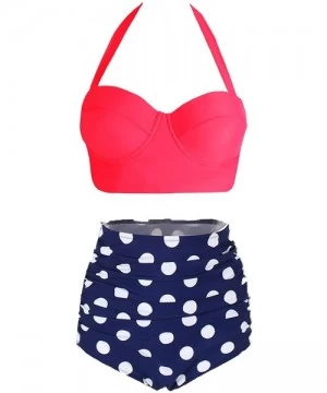 Sets Womens Retro Vintage Polka Underwire High Waisted Swimsuit Bathing Suits Bikini - Rose+blue - C0189SE20WK