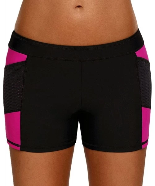 Bottoms Womens Side Mesh Insert Color Block Swim Sports Board Shorts Plus Size (S-XXXL) - Rosy - C9188UW506U