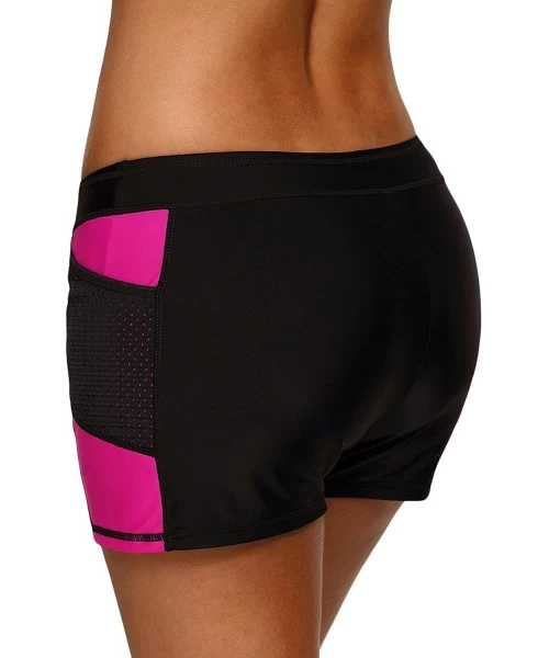 Bottoms Womens Side Mesh Insert Color Block Swim Sports Board Shorts Plus Size (S-XXXL) - Rosy - C9188UW506U