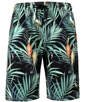 Board Shorts Men's Surf Quick Dry Swim Trunks with Drawsting Boys Beach Board Shorts - Blue Black Plam Tree - CA18Y94S08O