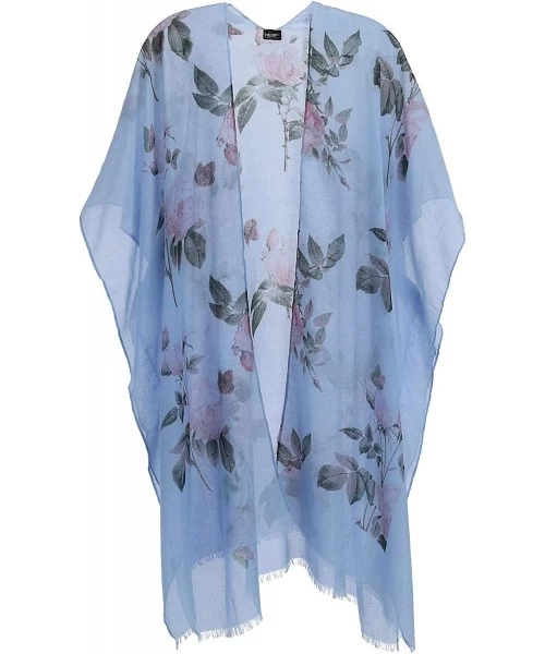 Cover-Ups Women's Floral Print Pastel Kimono Wrap - Sky Blue - CP18SNLYURI