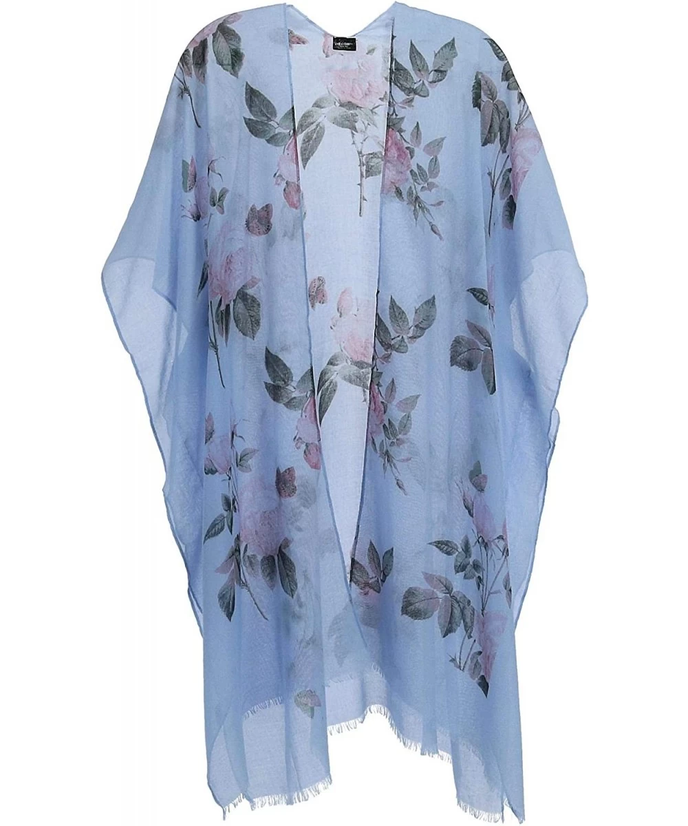 Cover-Ups Women's Floral Print Pastel Kimono Wrap - Sky Blue - CP18SNLYURI