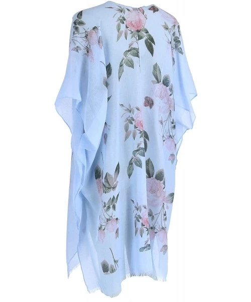 Cover-Ups Women's Floral Print Pastel Kimono Wrap - Sky Blue - CP18SNLYURI