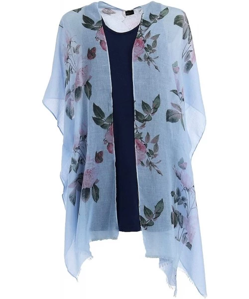 Cover-Ups Women's Floral Print Pastel Kimono Wrap - Sky Blue - CP18SNLYURI