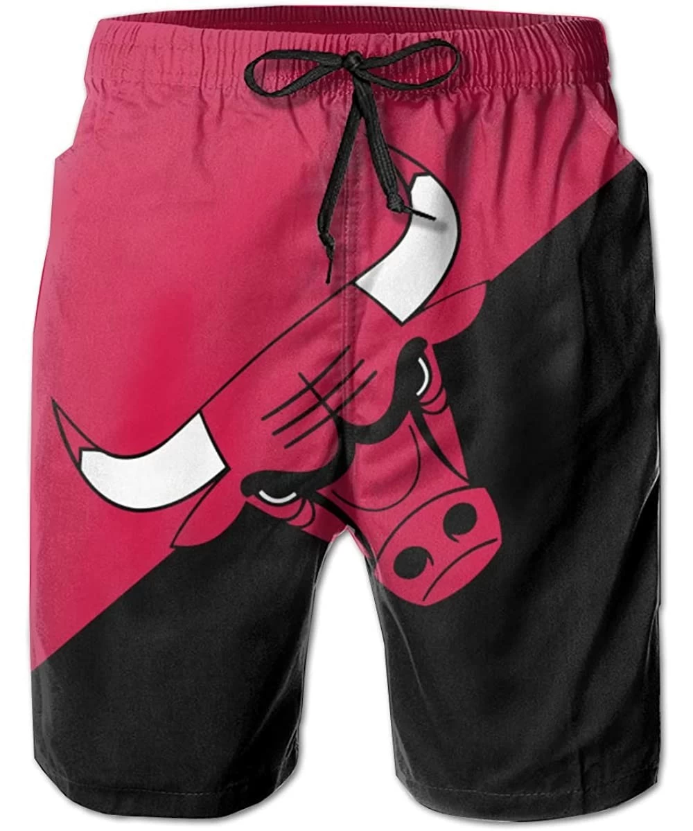 Board Shorts Mens Basketball Team Summer Beach Shorts Casual Drawstring Shorts with Elastic Waist and Pockets - Chicago Bulls...