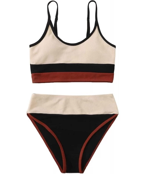 Sets Women's 2 Piece Colorblock Cami Top and High Waist Bikini Swimsuit - Multi - CV190HM9RRZ