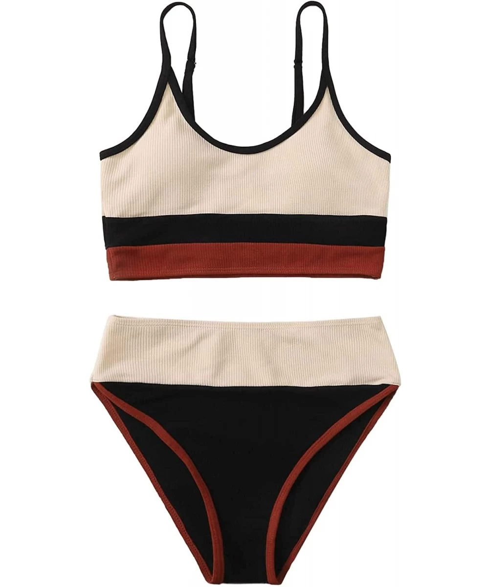 Sets Women's 2 Piece Colorblock Cami Top and High Waist Bikini Swimsuit - Multi - CV190HM9RRZ