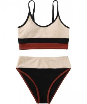 Sets Women's 2 Piece Colorblock Cami Top and High Waist Bikini Swimsuit - Multi - CV190HM9RRZ