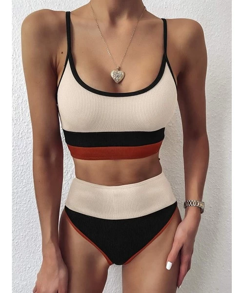 Sets Women's 2 Piece Colorblock Cami Top and High Waist Bikini Swimsuit - Multi - CV190HM9RRZ