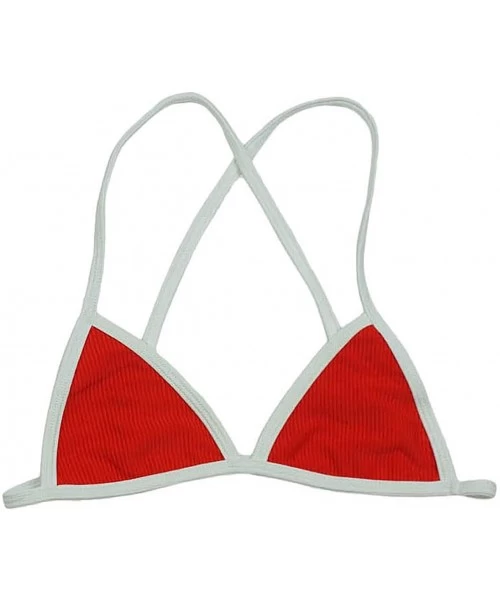 Tops Women's Cross Back or Classic Triangle Double Layered Swim Top Bra Non Padded Wireless - Crossback - Red Rib - CP18CY5NW6L