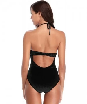 Racing Women's Deep V Padded Backless High Cut Leotard One Piece Swimsuits Bathing Suits - Manhattan Black - E - C218EQKUDNM