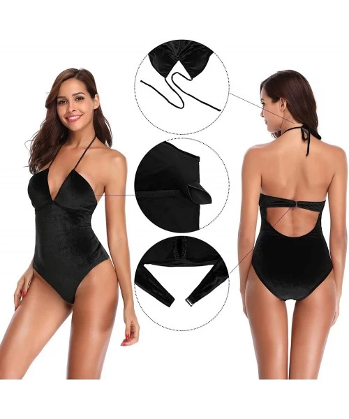 Racing Women's Deep V Padded Backless High Cut Leotard One Piece Swimsuits Bathing Suits - Manhattan Black - E - C218EQKUDNM