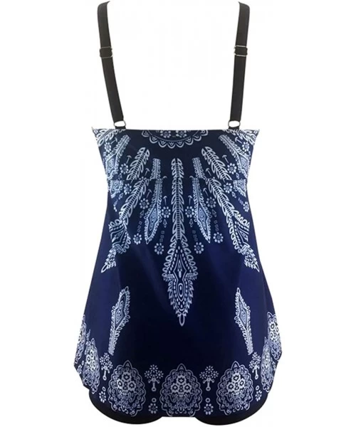 Sets Floral Print Women's Tankini Swimwear Bandeau Padded Bikini Set Two Piece Swimsuits Shorts - Dark Blue - CD18S9ZGC5G