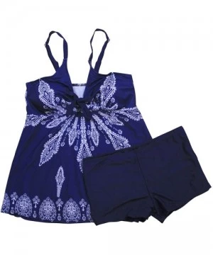 Sets Floral Print Women's Tankini Swimwear Bandeau Padded Bikini Set Two Piece Swimsuits Shorts - Dark Blue - CD18S9ZGC5G