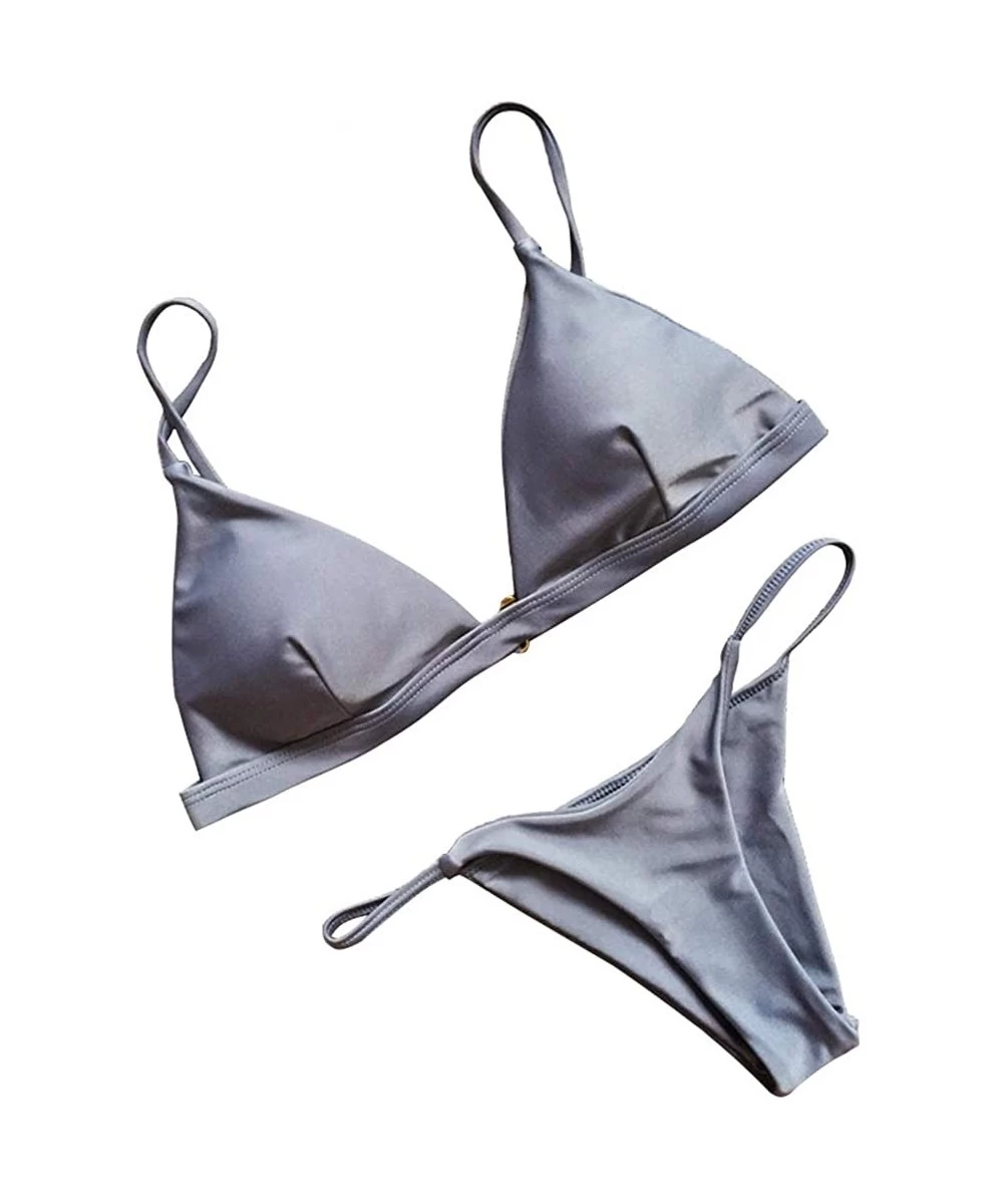 Sets Sexy Basic Bikini Sets Triangle Solid Two Pieces Swimsuits Cheeky Bathing Suits - Gray - C318T8E2DRH