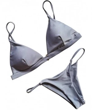 Sets Sexy Basic Bikini Sets Triangle Solid Two Pieces Swimsuits Cheeky Bathing Suits - Gray - C318T8E2DRH