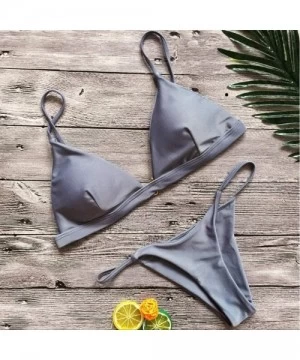 Sets Sexy Basic Bikini Sets Triangle Solid Two Pieces Swimsuits Cheeky Bathing Suits - Gray - C318T8E2DRH