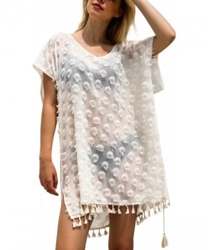 Cover-Ups Beach Coverup Cover Up Women Summer Swim Cover-up Bathing Beachwear Swimwear - Creamy-white Large - CQ18R6QO7O4