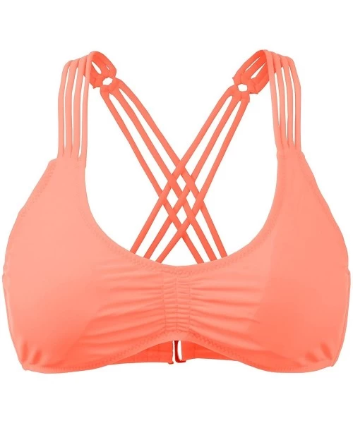 Tops Womens Solid Crisscross X Back Bikini Swim Top with Removal Pad - Doubldowsw381_neon_peach - C112GGD6YSD