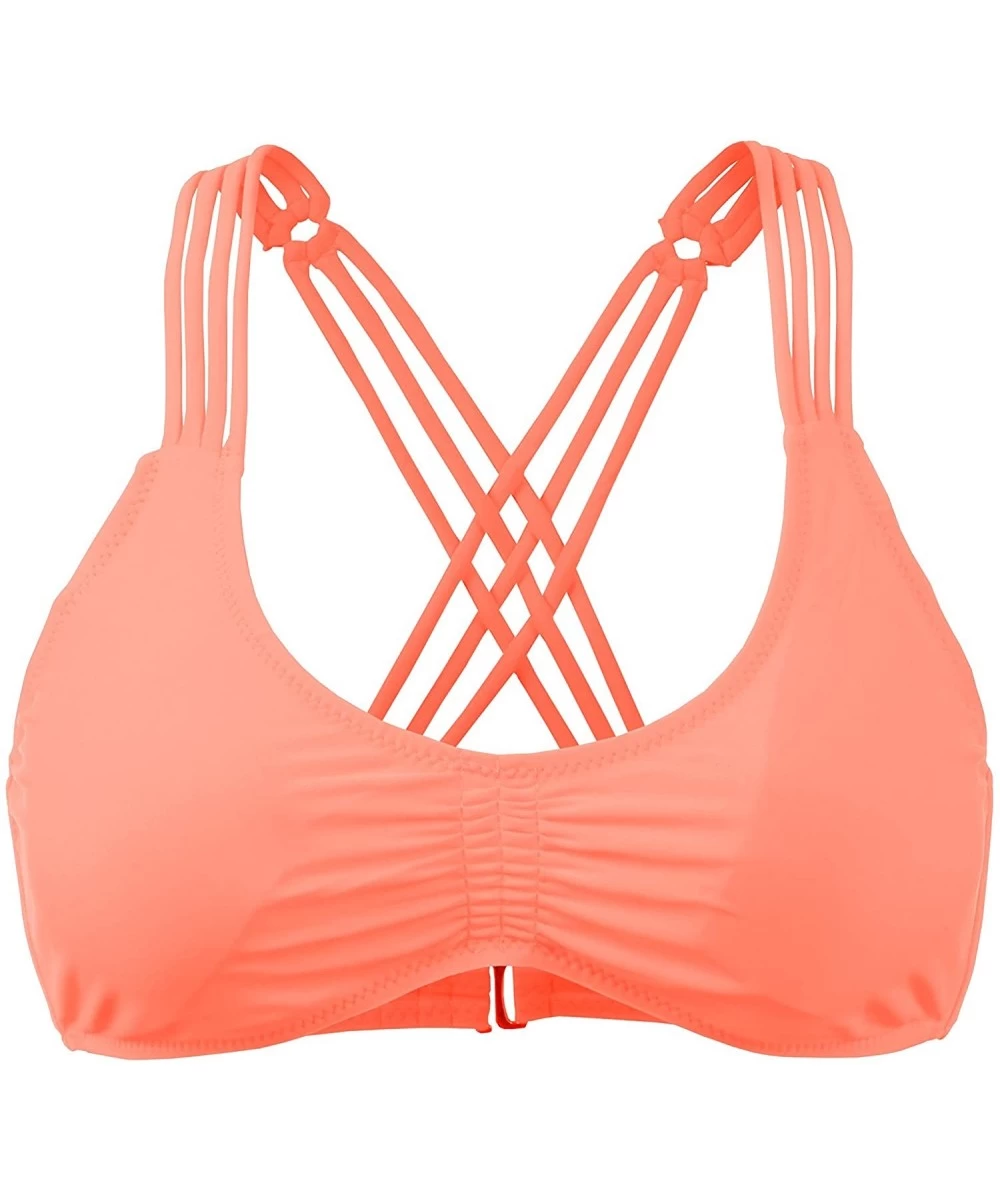 Tops Womens Solid Crisscross X Back Bikini Swim Top with Removal Pad - Doubldowsw381_neon_peach - C112GGD6YSD