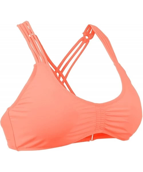 Tops Womens Solid Crisscross X Back Bikini Swim Top with Removal Pad - Doubldowsw381_neon_peach - C112GGD6YSD