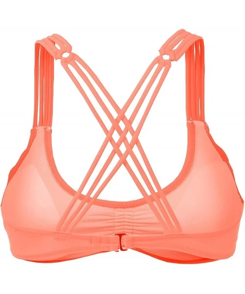 Tops Womens Solid Crisscross X Back Bikini Swim Top with Removal Pad - Doubldowsw381_neon_peach - C112GGD6YSD