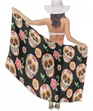 Cover-Ups Women Chiffon Scarf Sunscreen Shawl Wrap Swimsuit Cover Up Beach Sarongs - Sugar Skull Flower - CH19C4C08SQ