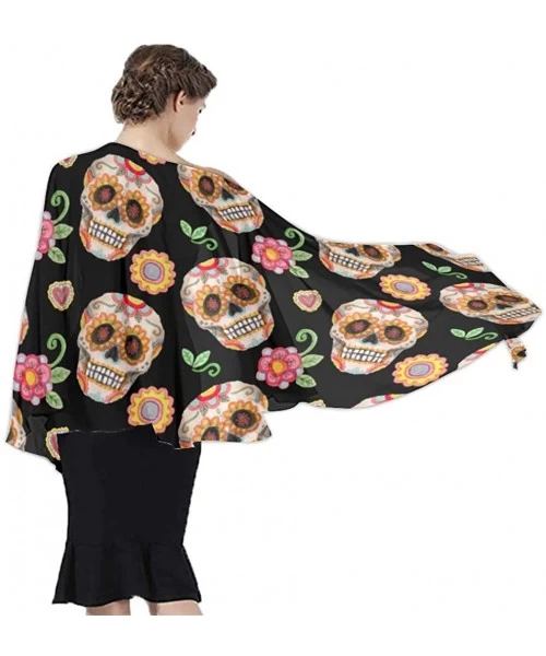 Cover-Ups Women Chiffon Scarf Sunscreen Shawl Wrap Swimsuit Cover Up Beach Sarongs - Sugar Skull Flower - CH19C4C08SQ